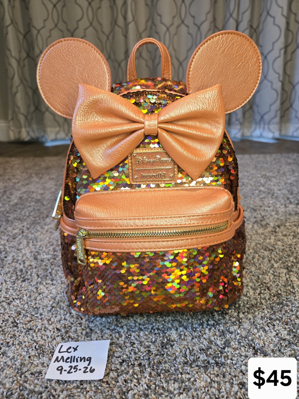 Loungefly Sequin Minnie Ear Mini Backpack - Rose Gold